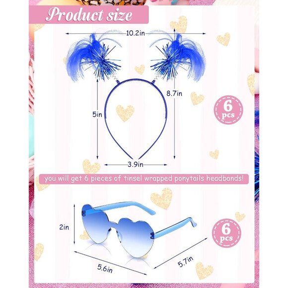 12 Pcs Pom Pom Headbands Heart Sunglasses Costume Party Accessory main image 4